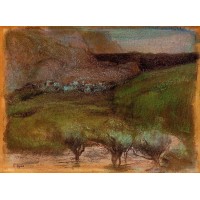 Olive Trees against a Mountainous Background