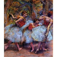 Three Dancers Blue Skirts Red Blouses