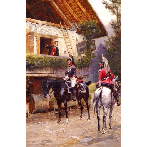 Mounted First Empire Dragoons In Front Of A Country House