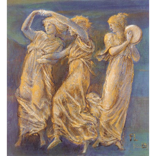 Three Female Figures Dancing And Playing