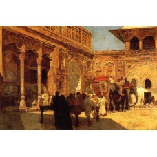 Elephants and Figures in a Courtyard Fort Agra