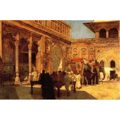 Elephants and Figures in a Courtyard Fort Agra