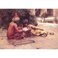 Two Arabs reading in a Courtyard