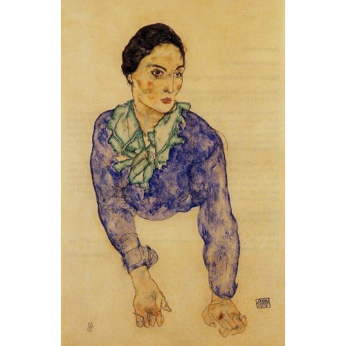Portrait of a Woman with Blue and Green Scarf