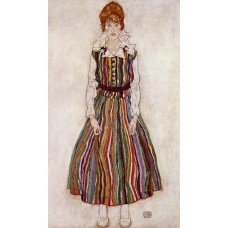 Portrait of Edith Schiele in a Striped Dress