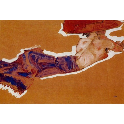 Reclining Semi Nude with Red Hat (Gertrude Schiele)