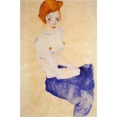 Seated Girl with Bare Torso and Light Blue Skirt