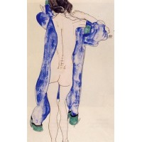 Standing Female Nude in a Blue Robe