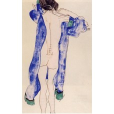 Standing Female Nude in a Blue Robe