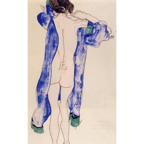 Standing Female Nude in a Blue Robe