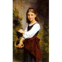 A Young Girl Holding a Basket of Grapes