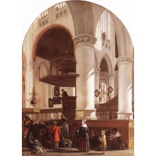 Interior of the Oude Kerk at Delft during a Sermon