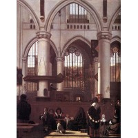 The Interior of the Oude Kerk Amsterdam during a Sermon
