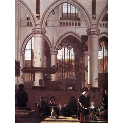 The Interior of the Oude Kerk Amsterdam during a Sermon