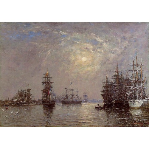 Le Havre European Basin Sailing Ships at Anchor Sunset