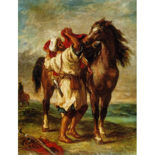 Arab Saddling his Horse