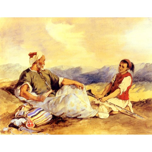 Two Moroccans Seated In The Countryside