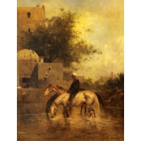 Horses Watering in a River