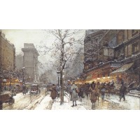 A Busy Boulavard Under Snow at Porte St Martin Paris