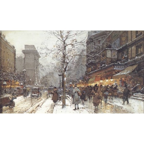 A Busy Boulavard Under Snow at Porte St Martin Paris