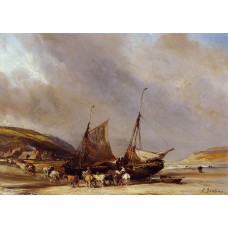 Riders on the Beach with Ship