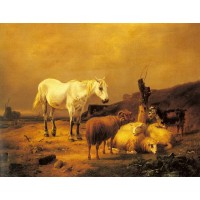 A Horse Sheep and a Goat in a Landscape