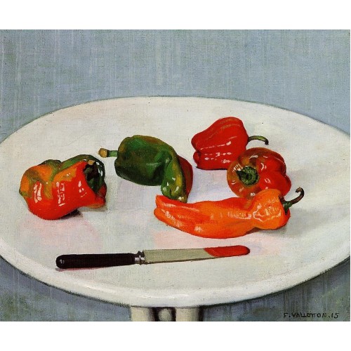 Still Life with Red Peppers on a White Lacquered Table
