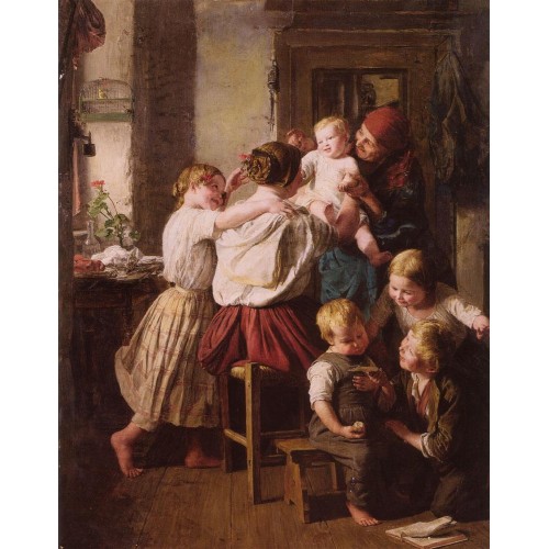 Children Making Their Grandmother a Present on Her Name Day