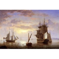 Ships in a Harbor Sunrise