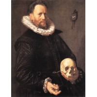 Portrait of a Man Holding a Skull