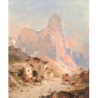 Figures in a Village in the Dolomites