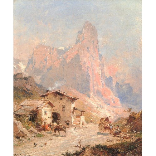 Figures in a Village in the Dolomites