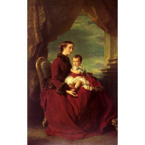 The empress eugenie holding louis napoleon the prince imperial on her knees