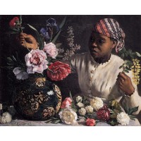 African woman with Peonies