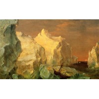 Icebergs and Wreck in Sunset