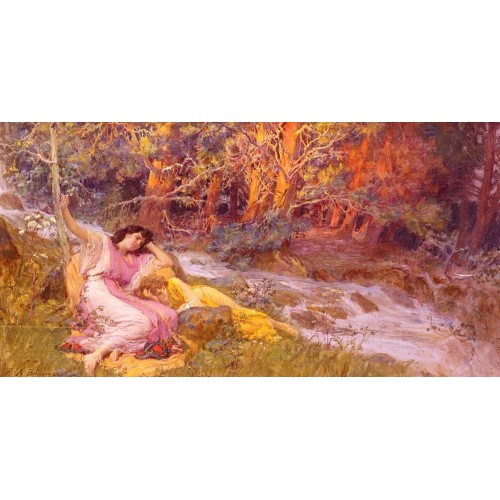 Reclining By A Stream