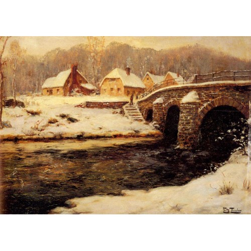 A Stone Bridge Over A Stream In Winter