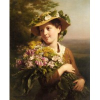 A Young Beauty holding a Bouquet of Flowers