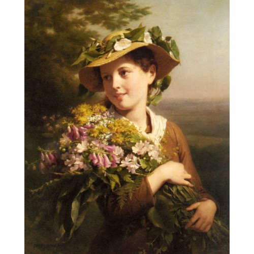 A Young Beauty holding a Bouquet of Flowers