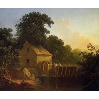 Landscape with Waterwheel and Boy Fishing