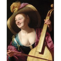 A young woman playing a viola da gamba