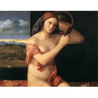 Naked Young Woman in Front of the Mirror