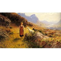 An Alpine Landscapewith a Shepherdess and Goats