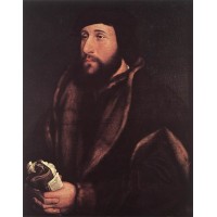 Portrait of a Man Holding Gloves and Letter