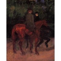 Man and Woman Riding through the Woods