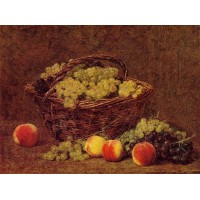 Basket of White Grapes and Peaches