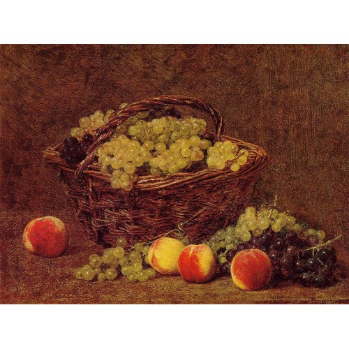 Basket of White Grapes and Peaches