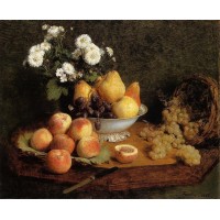 Flowers and Fruit on a Table