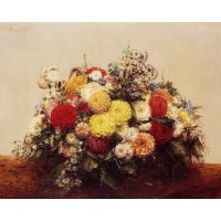 Large Vase of Dahlias and Assorted Flowers