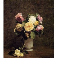 Roses in a White Porcelin Vase